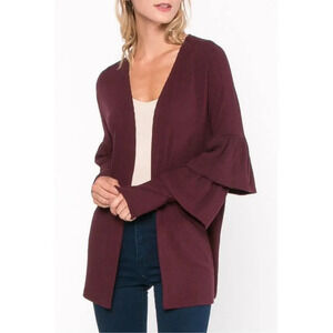 EVERLY | Maroon Layer Ruffle Sleeve Cardigan Small